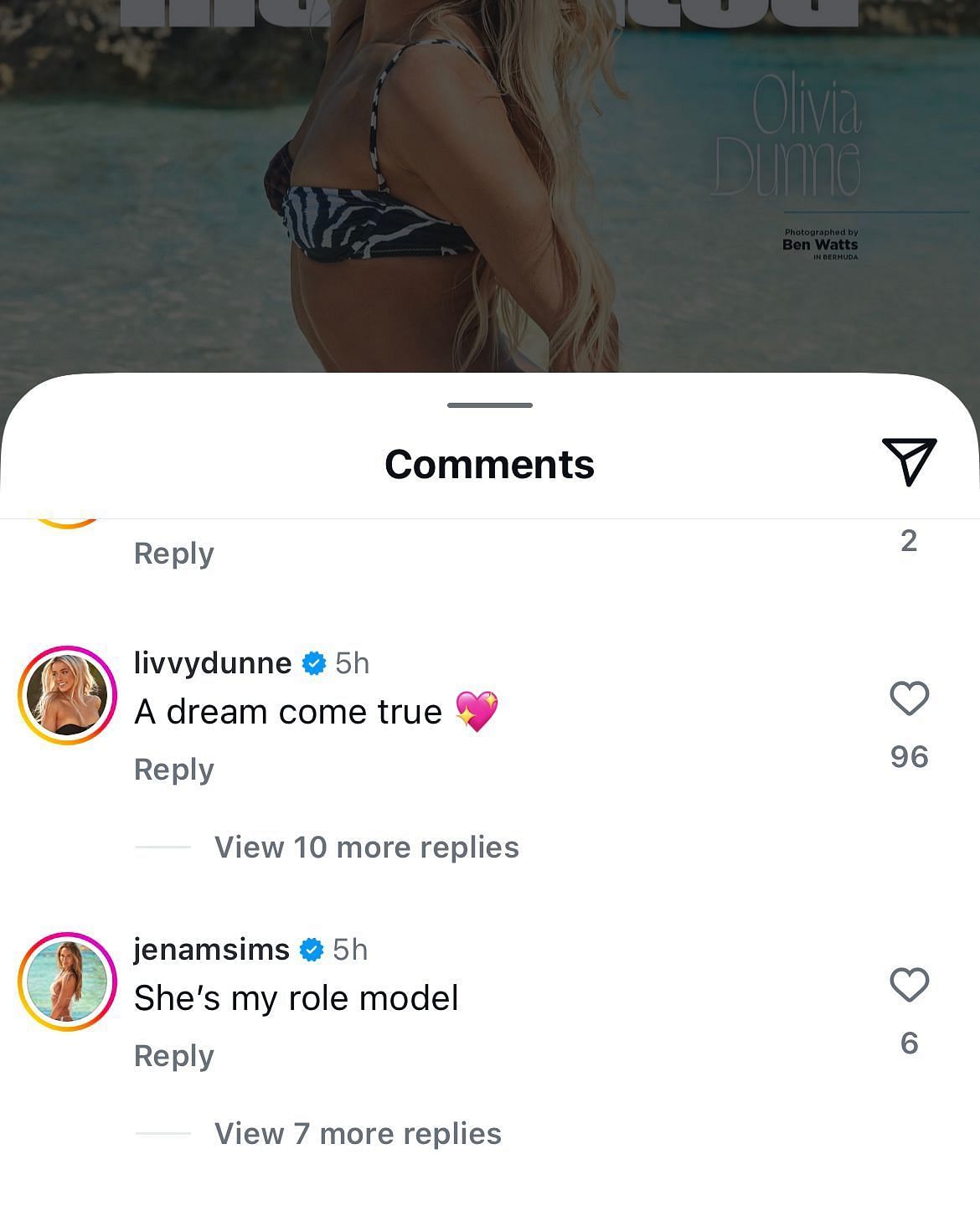 Jena Simis' comment (Image via @si_swimsuit)